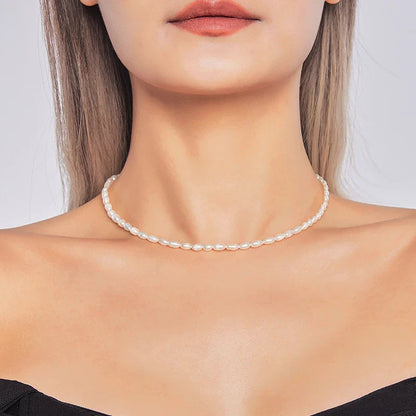 Small Size 4.5-5.5mm Natural Freshwater White Pearl Necklace Rice Shape Fashion S925 Silver Jewelry for Women Girls