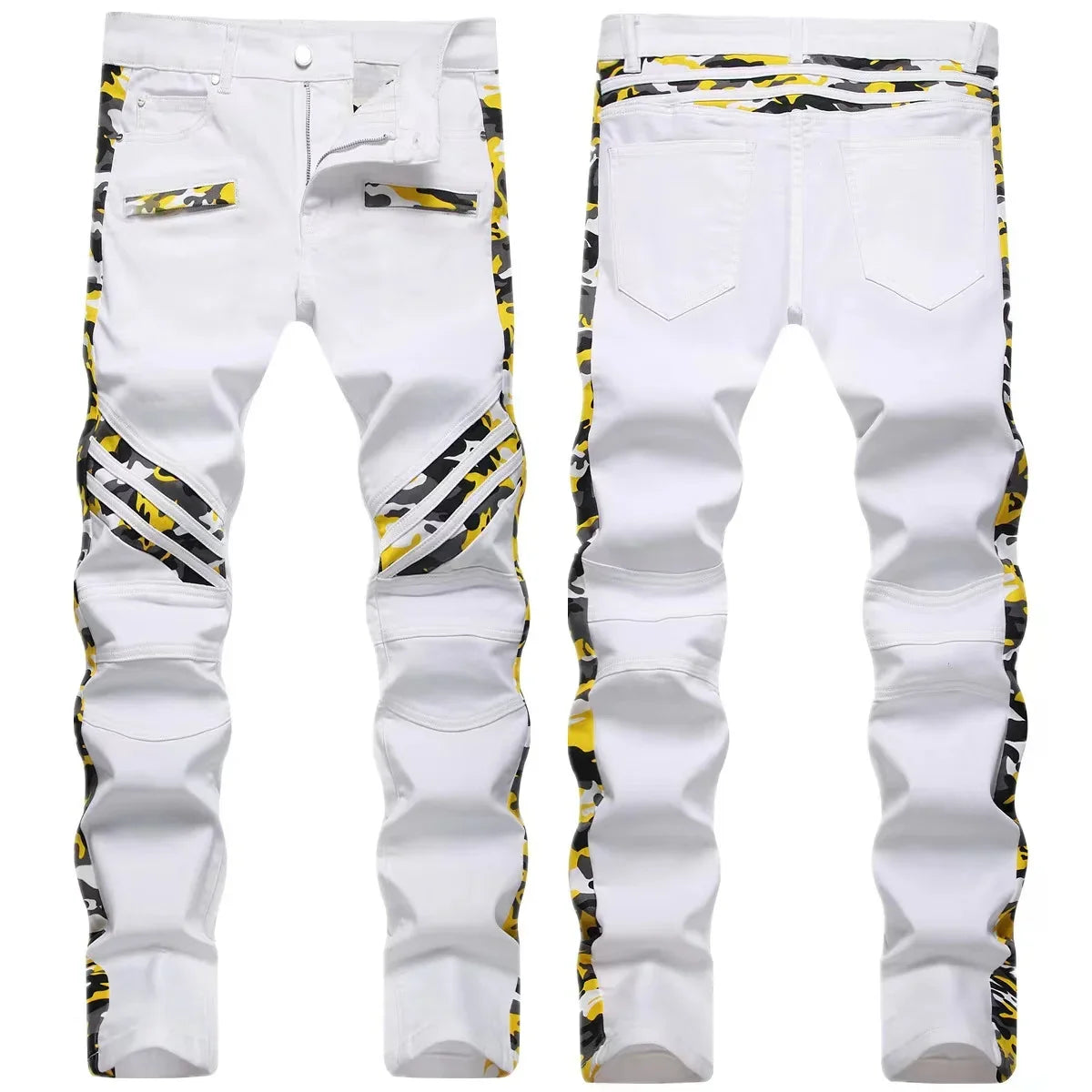 New Jeans Men Black and White Folding Oversize European and American Zip Pocket 3D Decorative Denim Feet Pants Slim Fit23