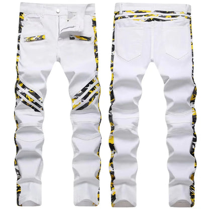 New Jeans Men Black and White Folding Oversize European and American Zip Pocket 3D Decorative Denim Feet Pants Slim Fit23