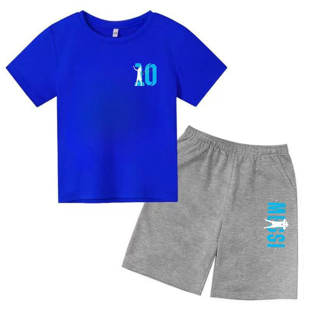 Summer Children‘s Set Brand Messi Print Short Sleeve T-shirt + Shorts 2pcs Set Sportsuit Casual Fashion Kid Boy Girl Fan Clothes