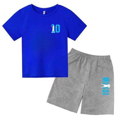 Summer Children‘s Set Brand Messi Print Short Sleeve T-shirt + Shorts 2pcs Set Sportsuit Casual Fashion Kid Boy Girl Fan Clothes