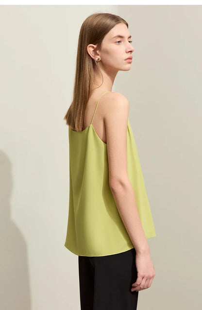 Minimalism Camis For Women 2025 Autumn New Commuter Straight Solid Halter Chiffon Female Comfortable Casual Tanks 12411011