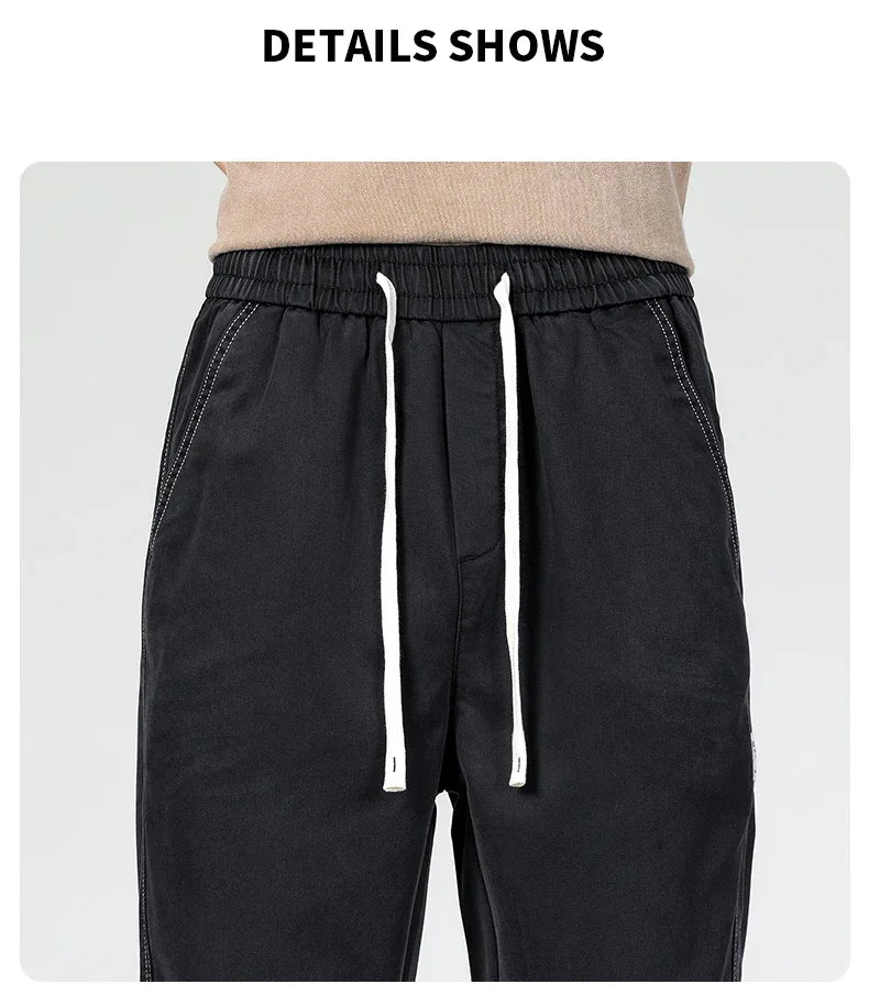 Summer Thin Loose Wide-leg Men Jeans Soft Lyocell Elastic Fashion Casual Straight Drawstring Denim Trousers Black Blue Gray