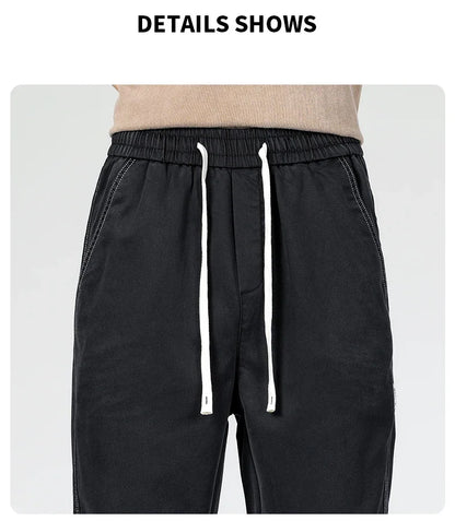 Summer Thin Loose Wide-leg Men Jeans Soft Lyocell Elastic Fashion Casual Straight Drawstring Denim Trousers Black Blue Gray