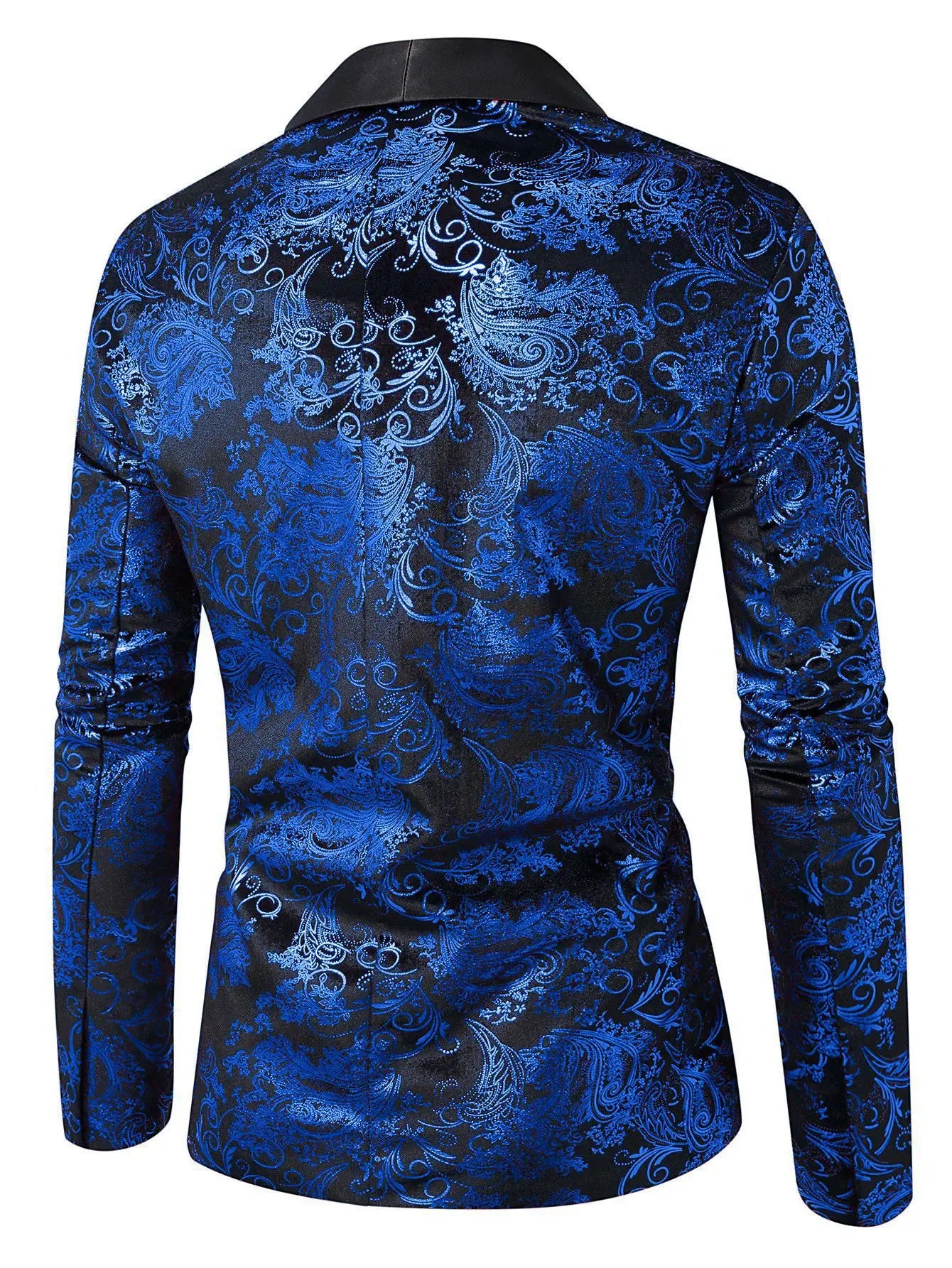 Men's Long-sleeved Suit Jacket, Purple Printed Black Collar Single-button Coat, Wedding/Party/Stage Performance Blazers