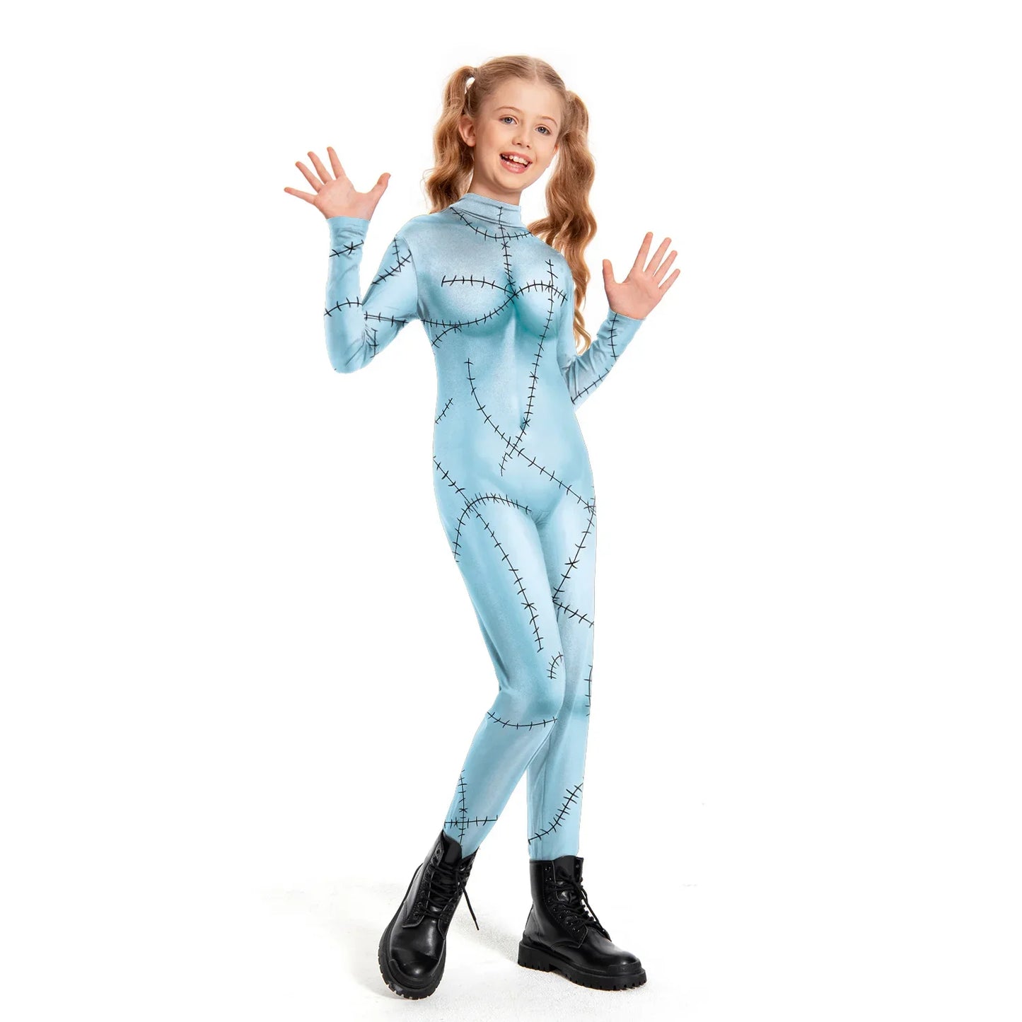 Halloween Nightmare Sally Costume Patchwork Pattern Bodysuit Fancy Disguise Suit Carnival Party Girls Zentai Catsuit