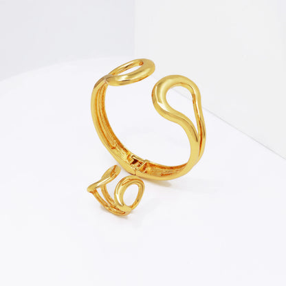 Italy 18k Gold Plated Jewelry Set For Women Classic Design Shiny Necklace Hoop Earrings Bangle And Ring Fashion 4PCS Set Jewelry