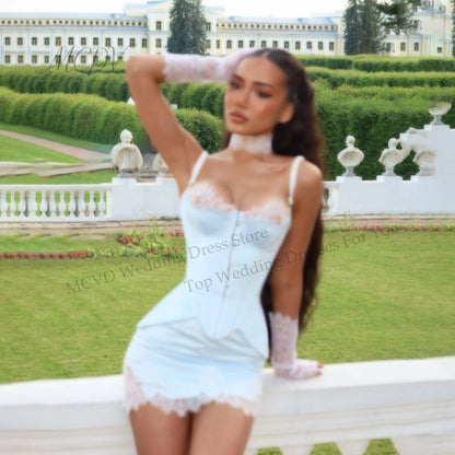 Satin Short Wedding Dress Spaghetti Strap Lace Sexy Bride Gowns Bodycon Sweetheart Corset Evening Dress For Women Customized
