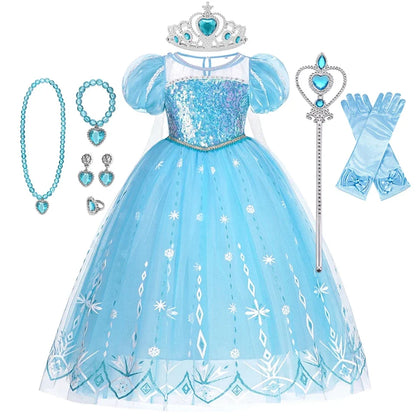 Elsa Kid Princess Halloween Cosplay Dress Fancy Costume Girl Snow Queen Princess Vestidos Party Children Clothes