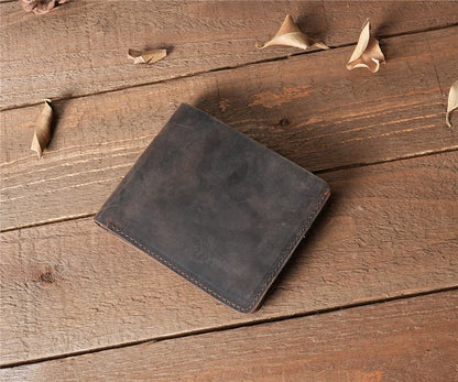 Men Handmade Crazy Horse Leather Wallet Men's Casual Simple Horizontal First Layer Cowhide Short Genuine Leather Clutch