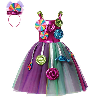 Sweet Ice Cream Candy-Themed Girls Dress for Kids Birthday Carnival Party Rainbow Tutu Children's Costume Wedding Outfits
