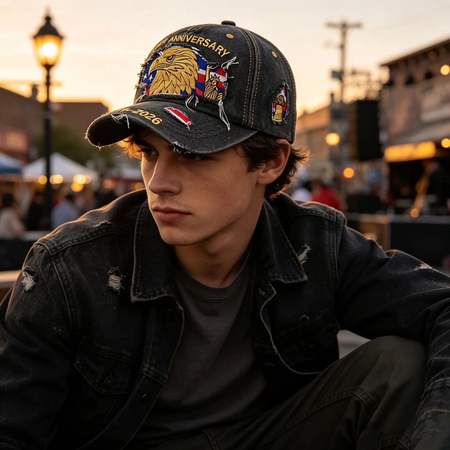 Vintage Distressed American Flag Baseball Cap, 1776-2026 250th Anniversary USA Patriotic Hat, Adjustable Curved Brim Washed Trucker Cap for Men Women