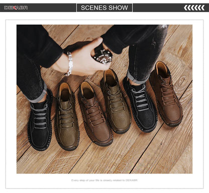 PU Leather Men Boots Winter Warm Outdoor Comfortable Boots Handmade Ankle Boots Business Boots Big Size 38-48