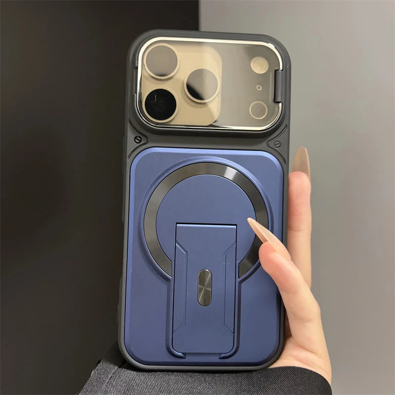 Fold Stand Magnetic Armor Case for iPhone 17 Air 16 15 14 Plus 13 12 11 Pro Max For Magsafe Camera Holder Lens Protection Cover