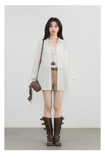 Women Long Sleeve Shirts Solid Loose Casual New Style Design Back Hollow Out Shirt Female Blouse Spring Summer 2026