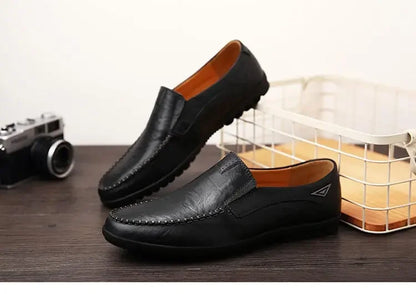 Genuine Leather Men Casual Shoes Luxury Brand Mens Loafers Moccasins Breathable Slip on Black Driving Shoes Plus Size 37-47