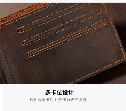 Crazy Horse Leather Men's Wallet Short Retro Cowhide Business Casual Mens Wallets Coin Purse