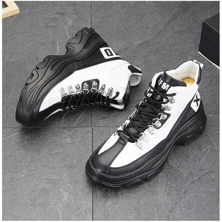 White High Top Board Boots for Men Thick Soled Men Boots with Elevated Height Inside Outdoor Casual Versatile High-top Shoes