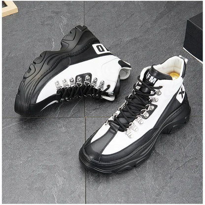 White High Top Board Boots for Men Thick Soled Men Boots with Elevated Height Inside Outdoor Casual Versatile High-top Shoes