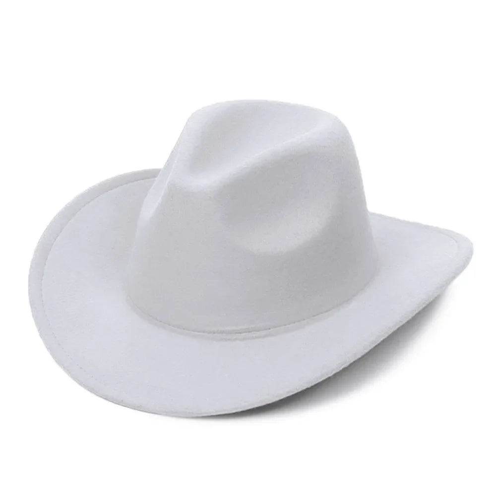 New Wide Brim Cowboy Hat Solid Color Felt Panama British Retro Cap Women Men