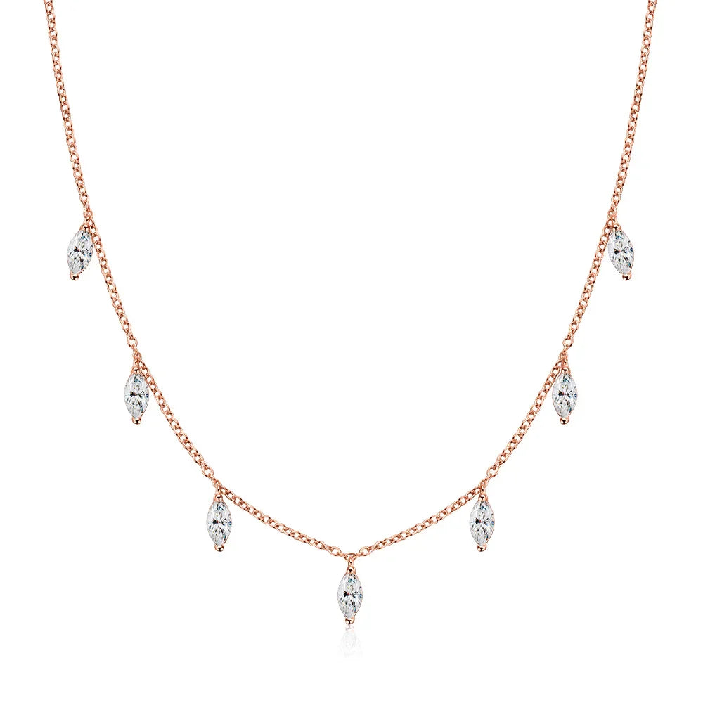 3*6mm 0.3ct Marquise Cut Moissanite Necklace with GRA s925 Sterling Silver Chain Dainty Stacking Necklaces for Women
