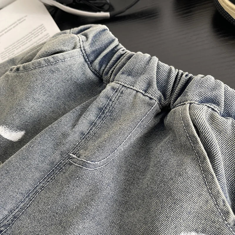 Children Handsome Suit Casual Clothes Summer New Zaidan Lightning T-shirt with Necklace+ Ripped Jeans 2Pcs/set Infant Tracksuits