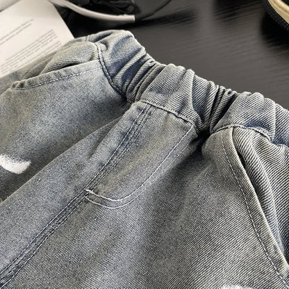 Children Handsome Suit Casual Clothes Summer New Zaidan Lightning T-shirt with Necklace+ Ripped Jeans 2Pcs/set Infant Tracksuits