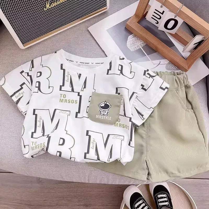 Summer Baby Boys Girls Clothes Set Kid Boy Cartoon Letter Printed T-shirts and Shorts 2Pcs Suit Children Short Sleeve Outfits
