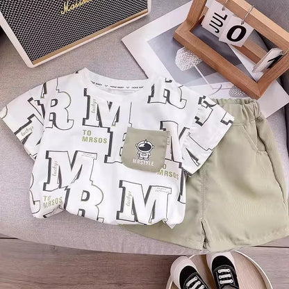 Summer Baby Boys Girls Clothes Set Kid Boy Cartoon Letter Printed T-shirts and Shorts 2Pcs Suit Children Short Sleeve Outfits