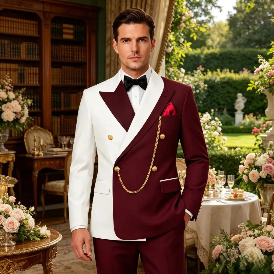 Double Breasted Wedding Suits for Men Asymmetrical Neck Slim Fit Groom Tuxedo 2 Pieces Custom Made Jacket Pants Formal Set