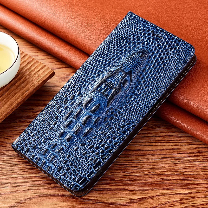 Crocodile Genuine Leather Magnetic Flip Case For iPhone 16 16e 15 14 11 12 13 Pro X XS Max Plus Mini SE 2025 All-inclusive Cover