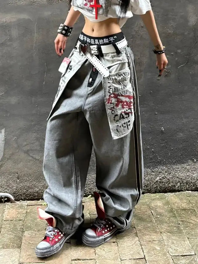2025 Autumn Winter Women's Denim Pants Y2K Low Rise Stacked Jean Harajuku Goblin Core Cowboy Japanese Wide Fit Baggy Grunge Men