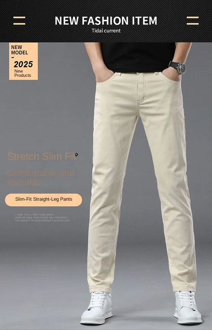 2025 spring/summer high end luxury fashion jeans for men, elastic trend versatile, slim fit, simple and casual pants