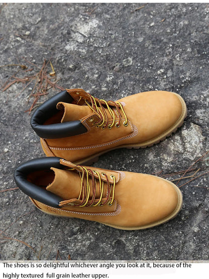 New Work Boots Men's Original Comfy Shoes Outdoor Hiking Leather Casual Shoes For Men Basic Boots Waterproof Yellow Boots