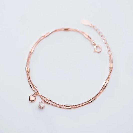Bracelet Femme en Argent Sterling 925 avec Étoiles CZ Brillantes et Cœurs d'Amour - Bijoux Fins de Luxe pour Mariage et Fiançailles