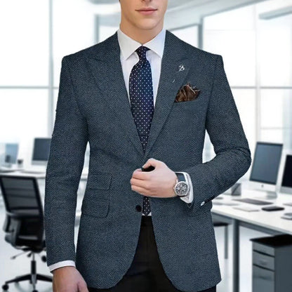 Autumn Winter Men's Herringbone Blazer Tuxedos Only Coat Wool Tweed Single Breasted Formal Bussiness/Wedding Prom Suit Jacket