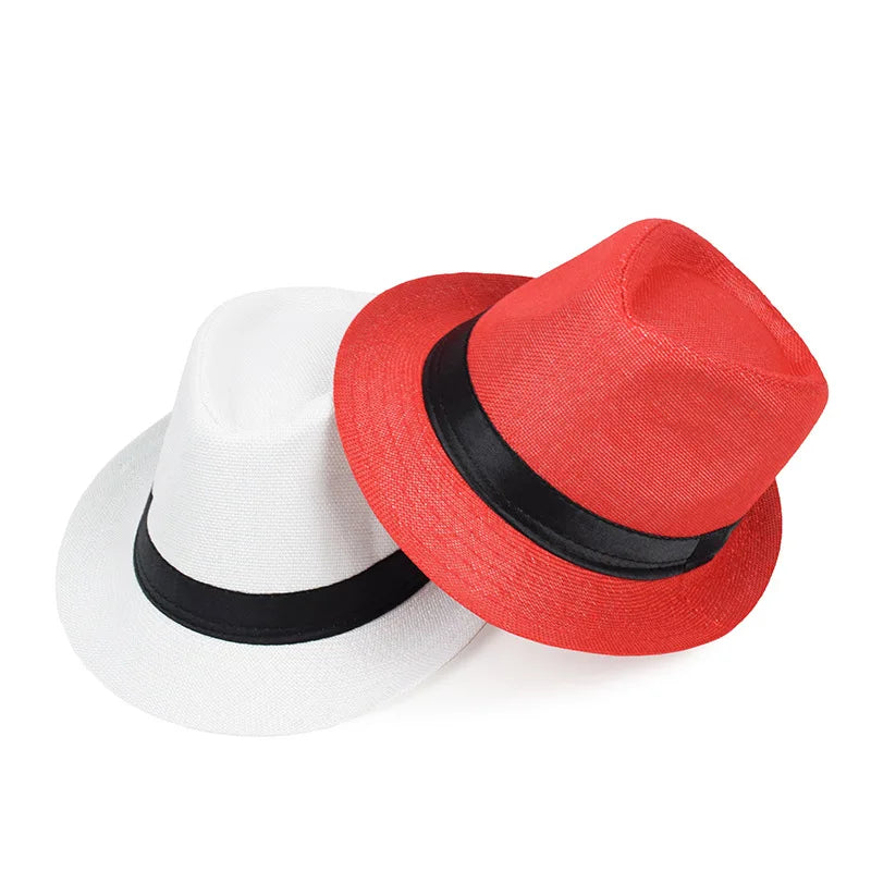 Jazz Hat British Style Linen Solid Color Hat for Men and Women Rolled Brim Couple Style Sun Hat Paper Straw Hat