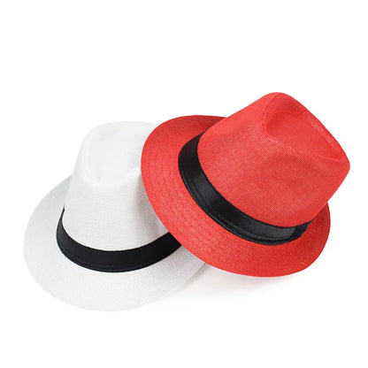 Jazz Hat British Style Linen Solid Color Hat for Men and Women Rolled Brim Couple Style Sun Hat Paper Straw Hat