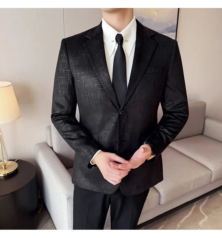 High Quality Jacquard Suit Jacket for Men 2025 Fashion Korean Style Slim Fit Business Casual Wedding Social Dress Coats 4XL-M