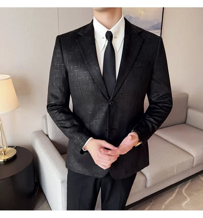 High Quality Jacquard Suit Jacket for Men 2025 Fashion Korean Style Slim Fit Business Casual Wedding Social Dress Coats 4XL-M
