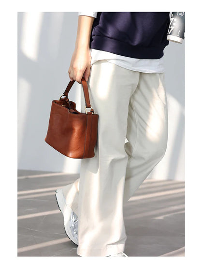 2024 New Arrival Genuine Leather Crossbody Bucket Bags Women Luxury Retro Small Handbag Soft Shoulder Bag