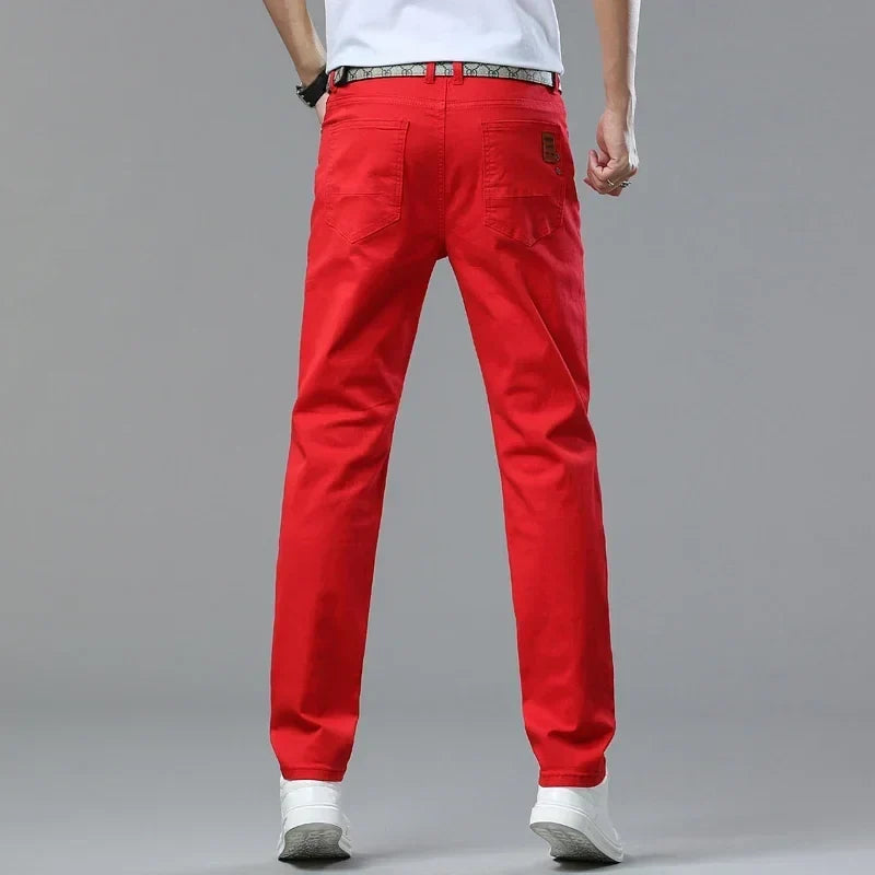 6 Colors New Jeans Men's Stretch Cotton Denim Pants Classic Straight Fashion Fit Autumn Business Casual Trousers Man Clothes