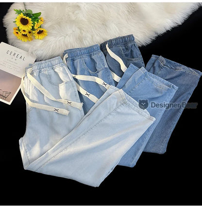 2026 New Spring Summer Men's Baggy Jeans Lyocell Fabric Wide Leg Pants Drawstring Trousers Male City Boy Plus Size S-4 5XL Y2K