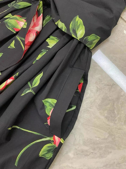 2026 Spring Women's New Fashion Round Neck Sleeveless Cotton Printed Tie a belt Waist cinching Dress