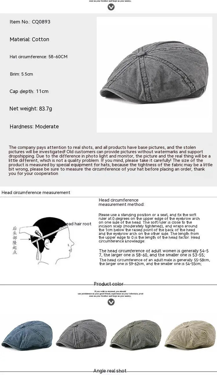 Men's Women's Beret Hat New Fashion Newsboy Caps Outdoor Streetwear Washed Denim Peaked Cap Casual Vintage Boina Hatss