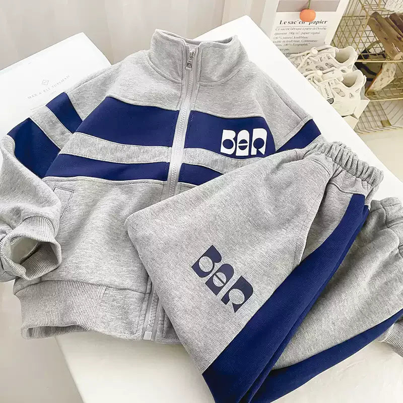 Boys Contrast Alphabet Full Zip Sweatshirt Jacket+Sweatpant Workout Set School Kids 2PCS Tracksuit Children Jogger Outfit 5-16Yr