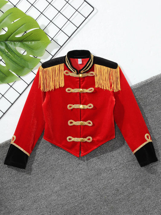 Kids Girls Boys Drum Major Costume Marching Band Uniform Ringleader Drummer Halloween Cosplay Performance Prince Costume