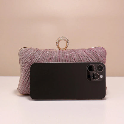 Valentine's Day Evening Bags Finger Ring Diamonds Clutch Ruched Fashion Prom Dinner Handbags With Chain Purse