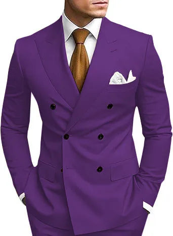 Man 2 Piece Outfit Set Double-breasted, Double-slit Suit for  Wedding Dresses Stage Costume Graduation Casual Suit