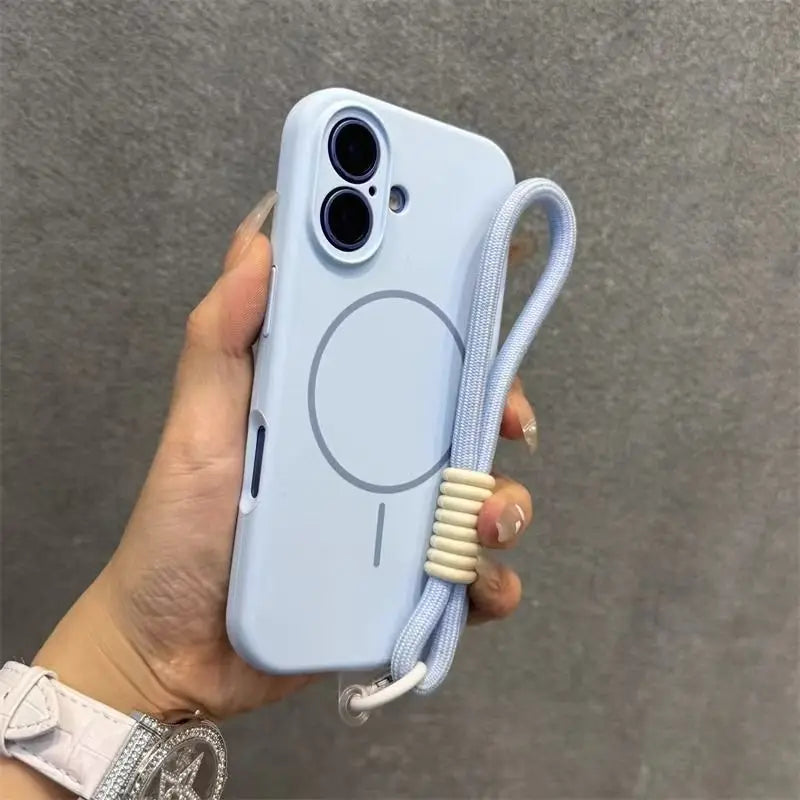 Candy Soft Liquid Silicone for Magsafe Case for iPhone 18 17 16 15 14 Pro Max Shockproof Magnetic Charging Lanyard Strap Cover